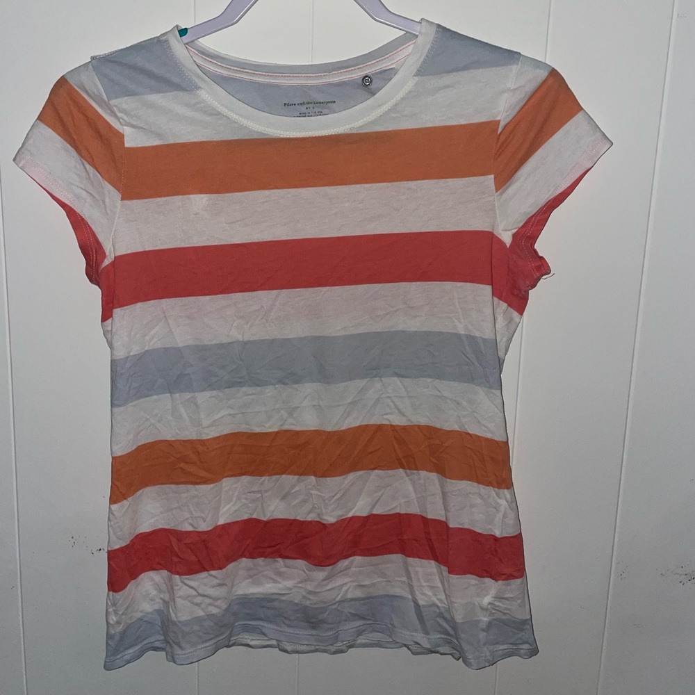 Orange gray and white striped top